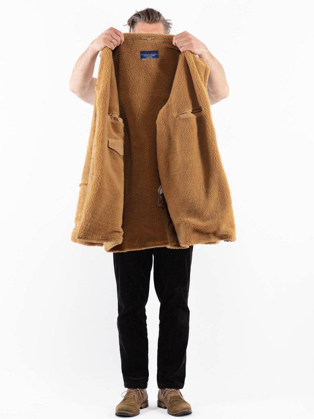 Vintage 90's Men Suede Sherpa Coat in BeigeZ1838