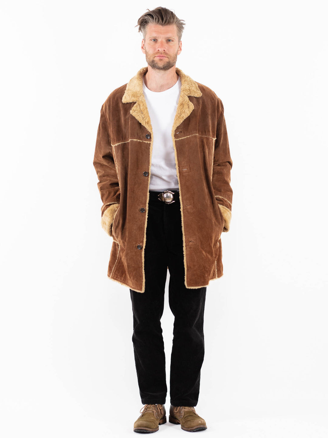 Vintage 90's Men Suede Sherpa Coat in BrownZ1844