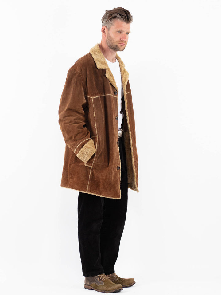 Vintage 90's Men Suede Sherpa Coat in BrownZ1844