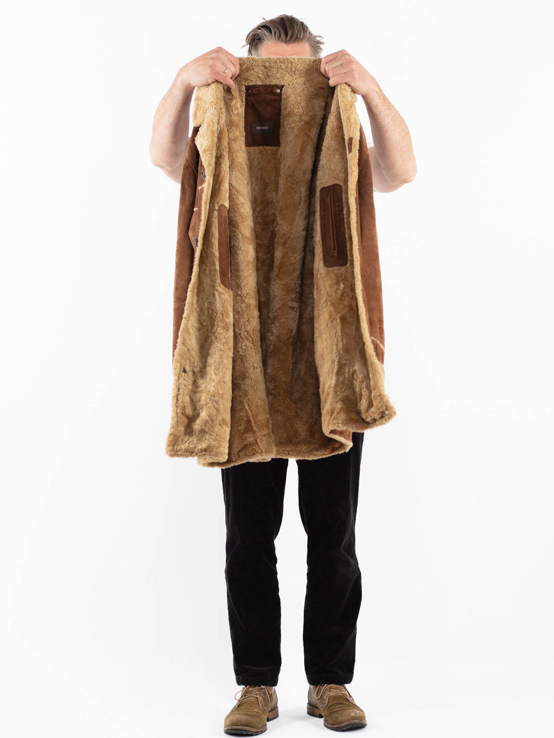 Vintage 90's Men Suede Sherpa Coat in BrownZ1844