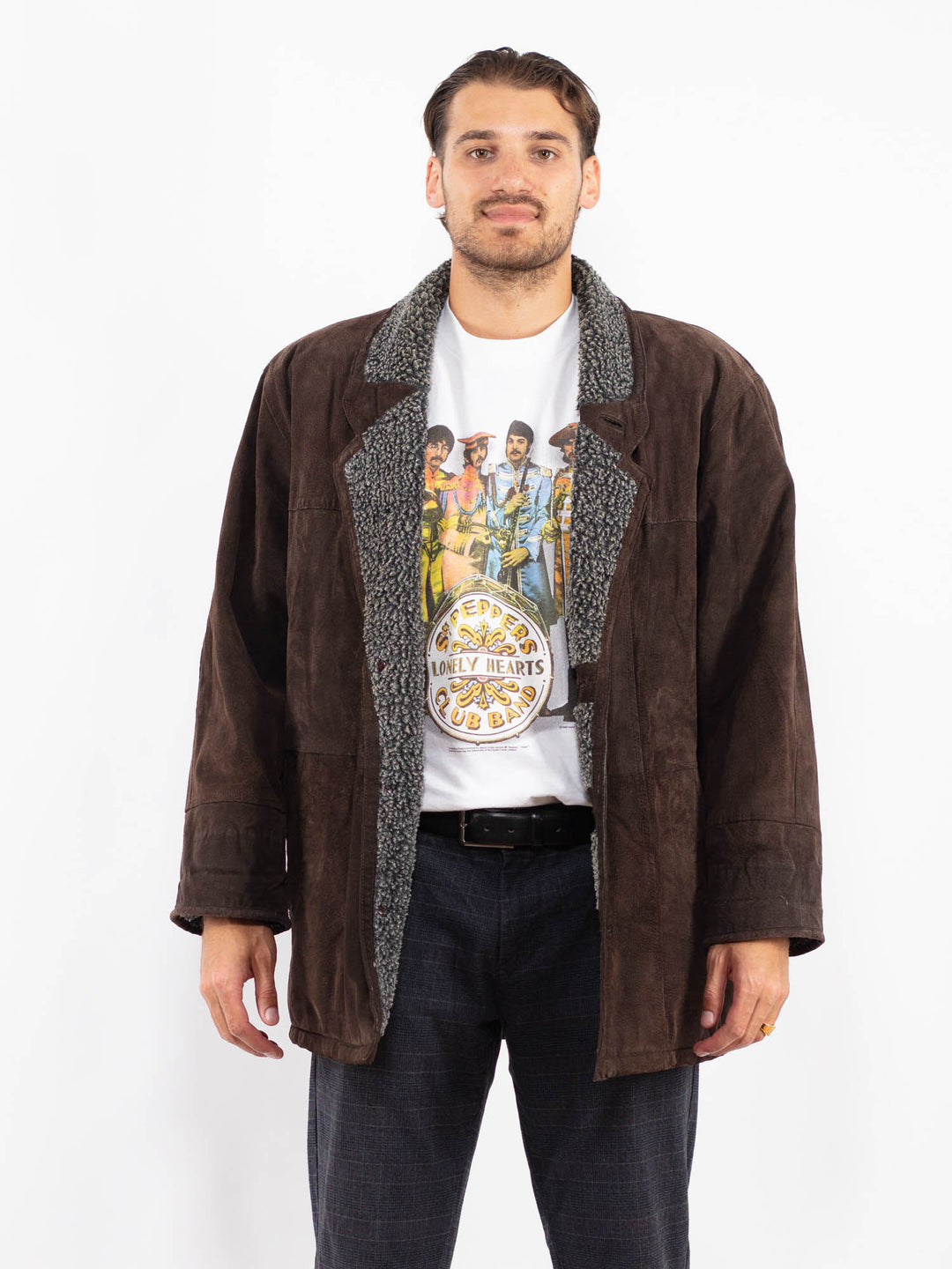 Vintage 90's Men Suede Sherpa Coat in BrownZ2240