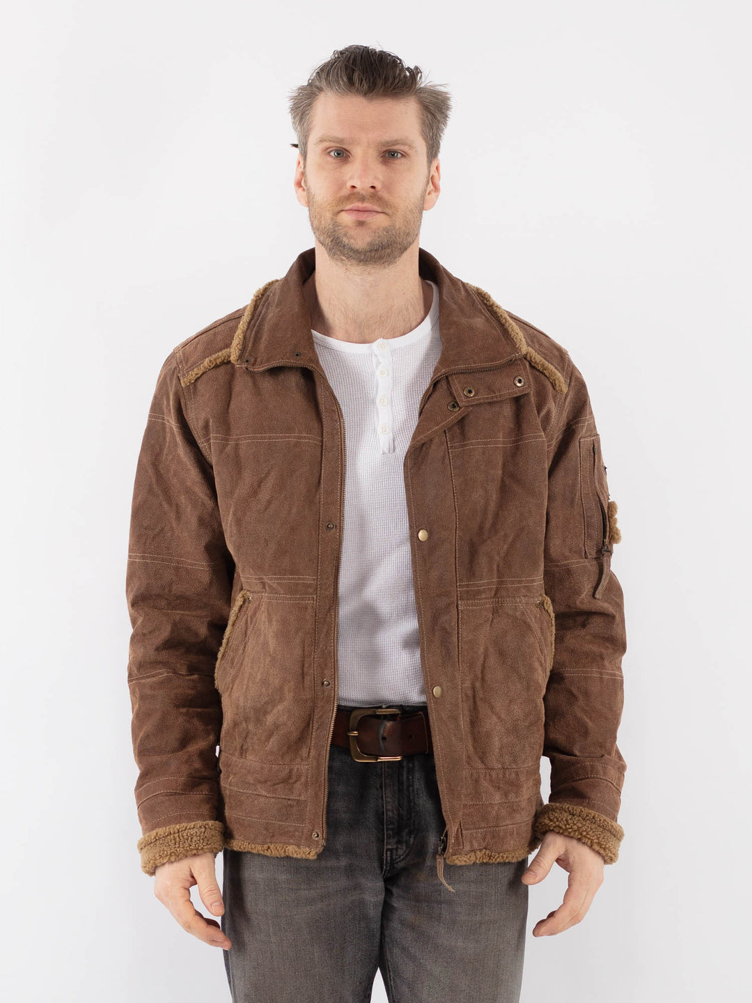 Vintage 90's Men Suede Jacket in BeigeZ1106