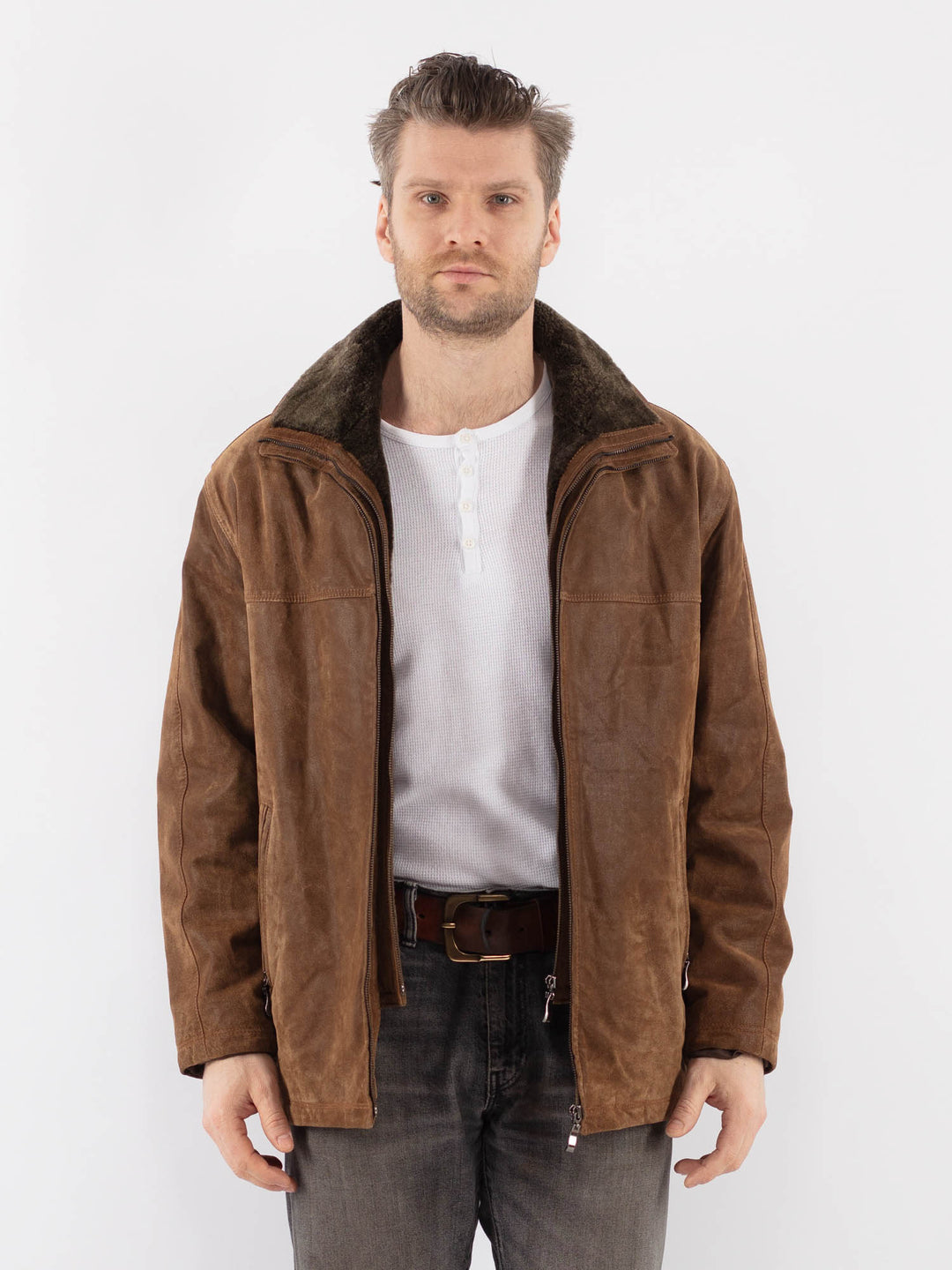 Vintage 90's Men Suede Jacket in BeigeZ1109