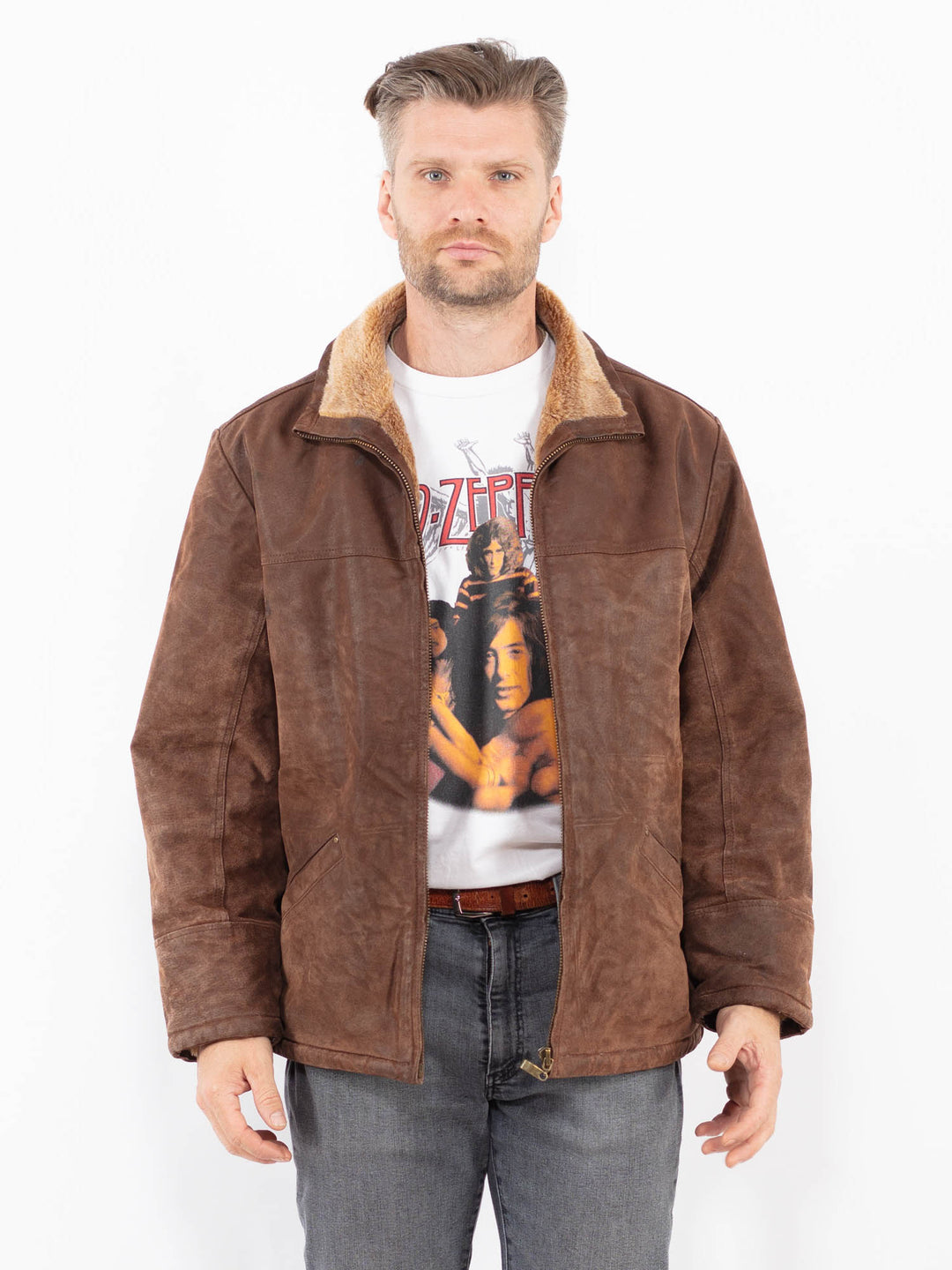 Vintage 90's Men Suede Sherpa Jacket in BrownZ2108