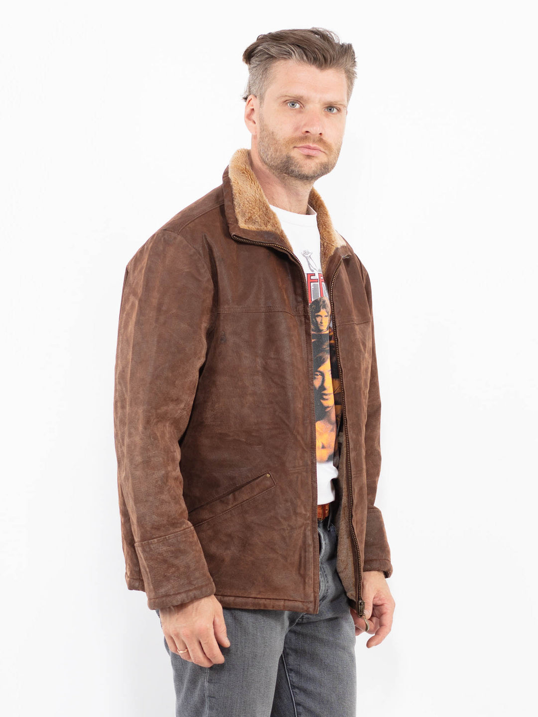 Vintage 90's Men Suede Sherpa Jacket in BrownZ2108