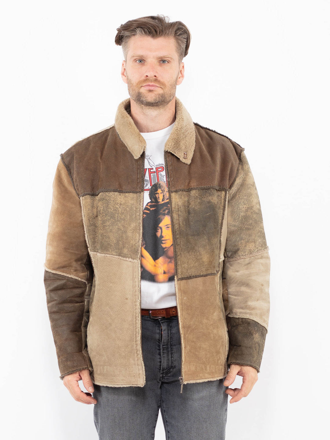 Vintage 90's Men Suede Sherpa Jacket in BrownZ2109