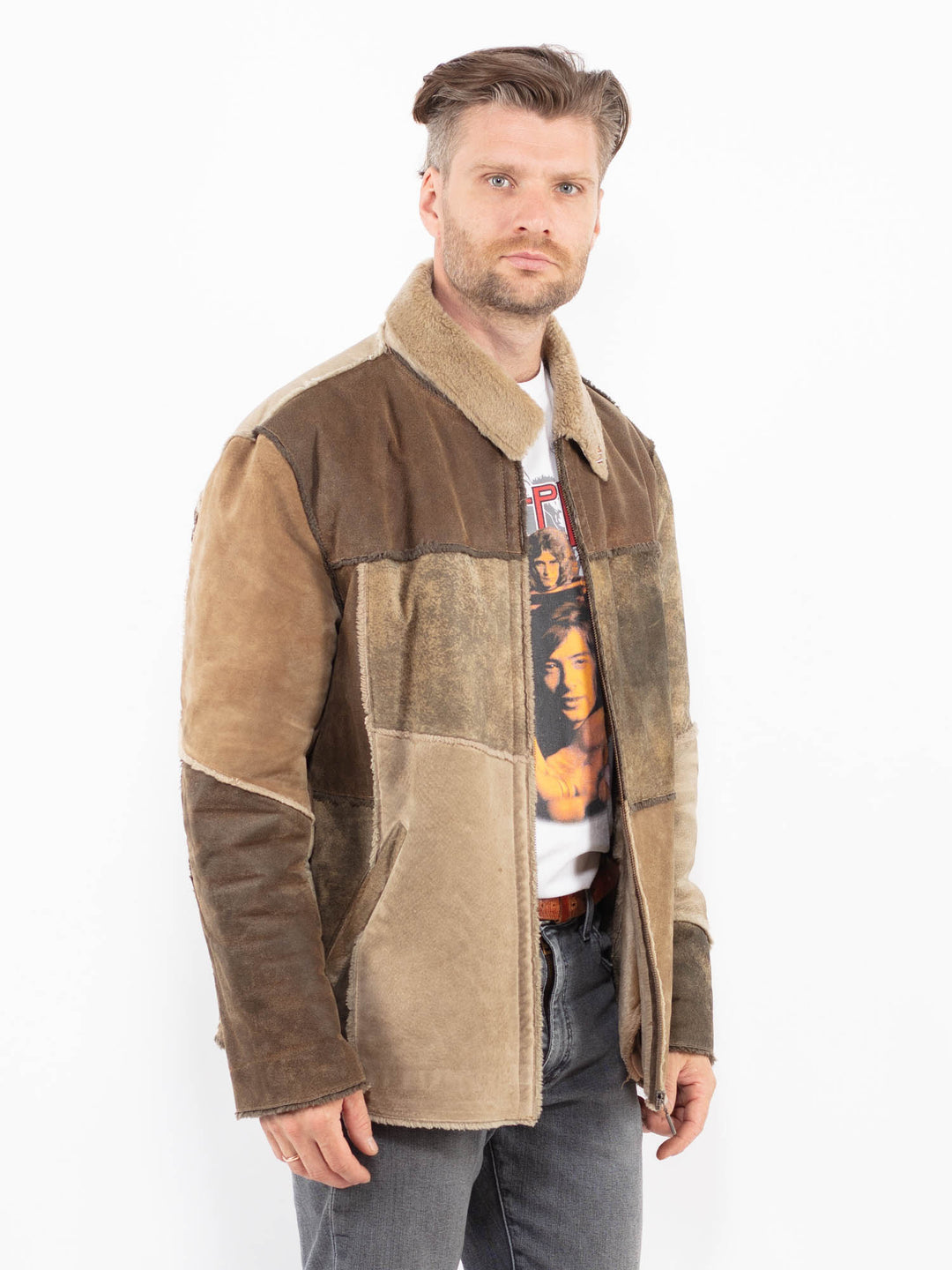 Vintage 90's Men Suede Sherpa Jacket in BrownZ2109