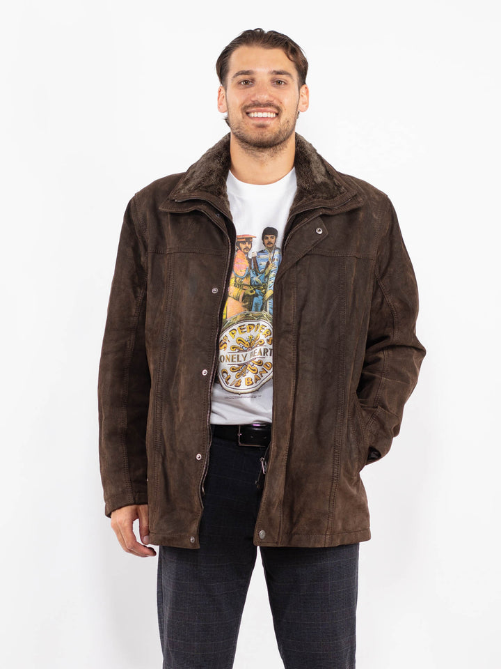Vintage 90's Men Suede Sherpa Jacket in BrownZ2239