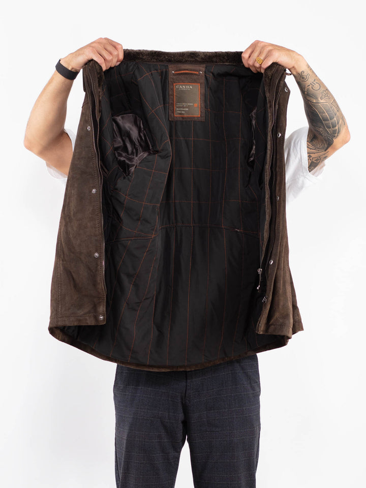 Vintage 90's Men Suede Sherpa Jacket in BrownZ2239