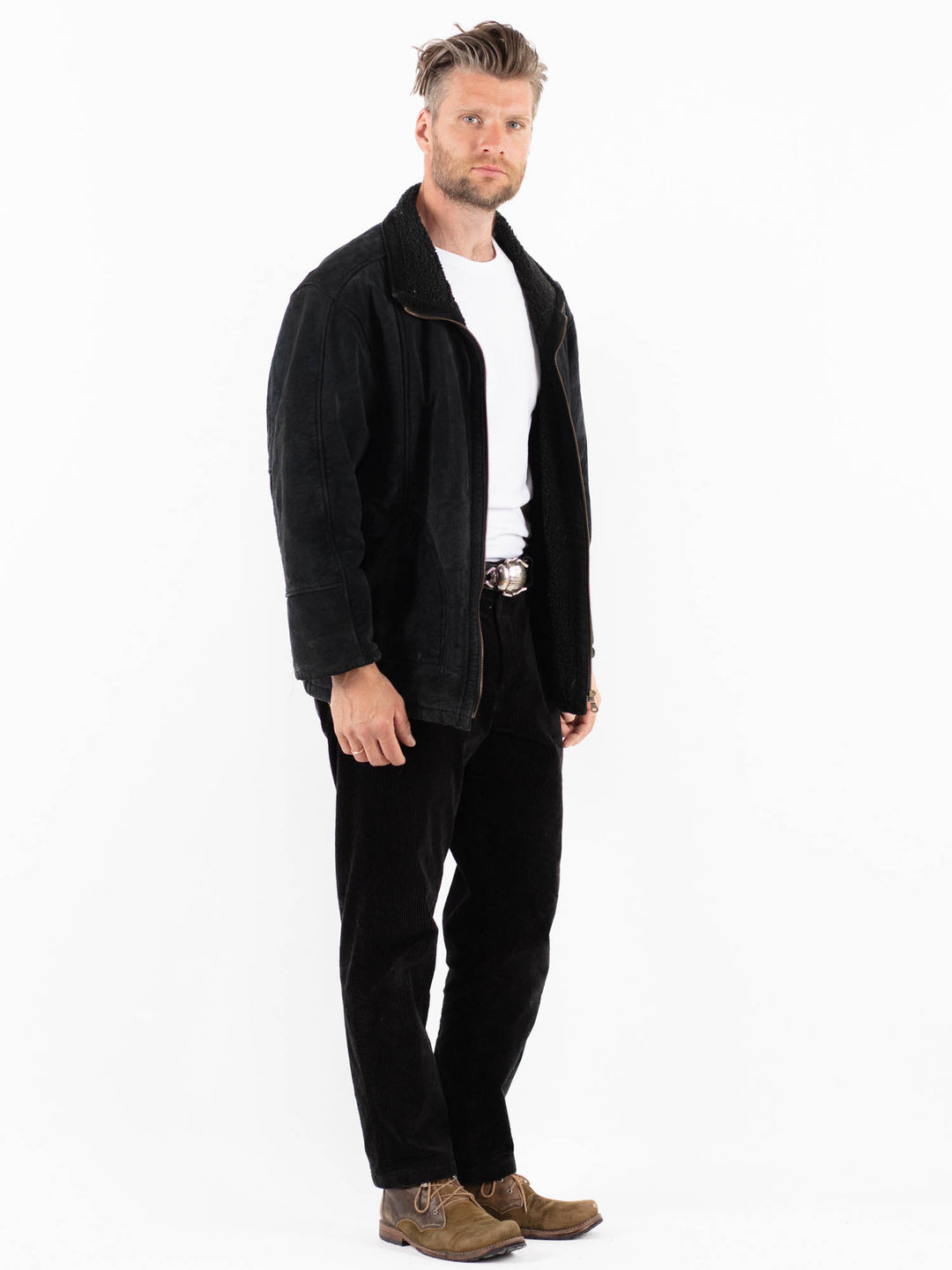 Vintage 90's Men Suede Sherpa Jacket in BlackZ1902