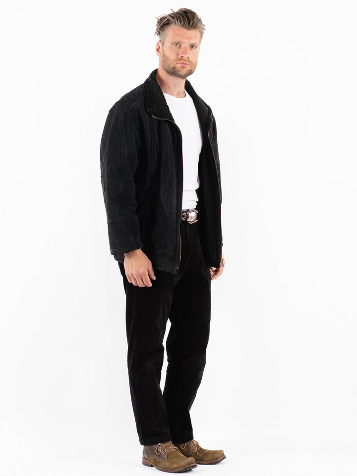 Vintage 90's Men Suede Sherpa Jacket in BlackZ1902