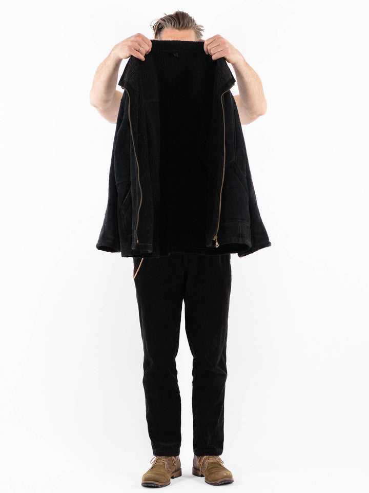 Vintage 90's Men Suede Sherpa Jacket in BlackZ1902