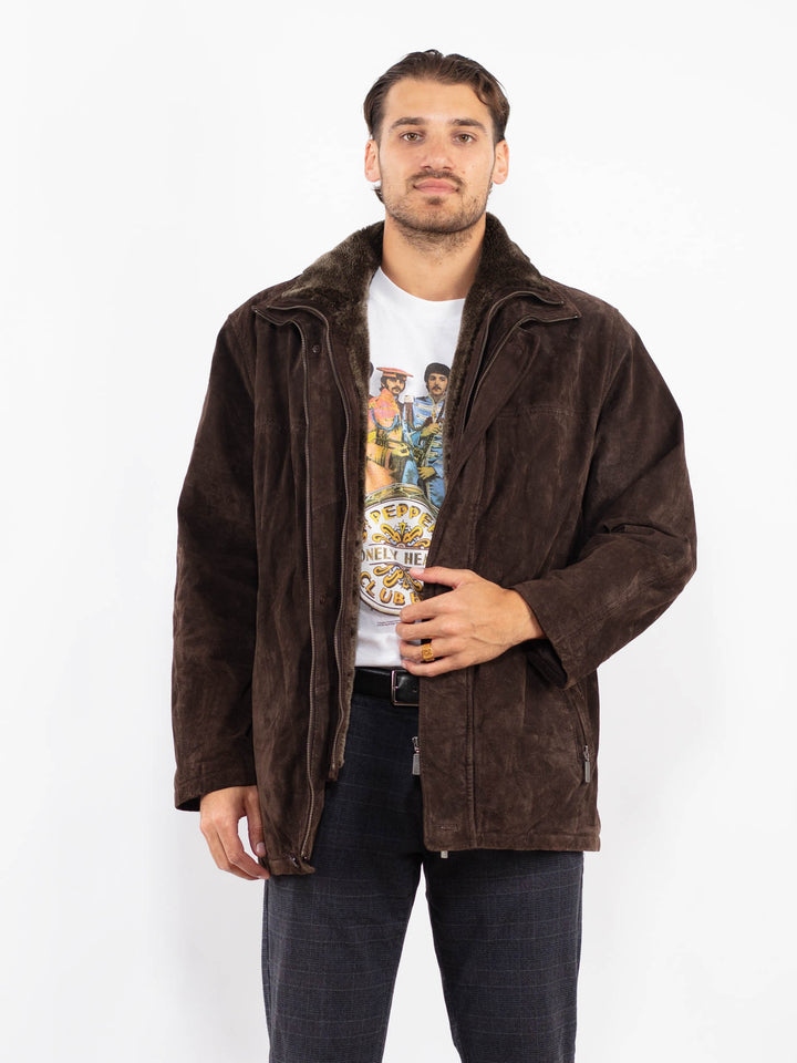 Vintage 90's Men Suede Sherpa Jacket in BrownZ2242