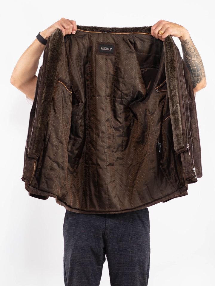 Vintage 90's Men Suede Sherpa Jacket in BrownZ2242