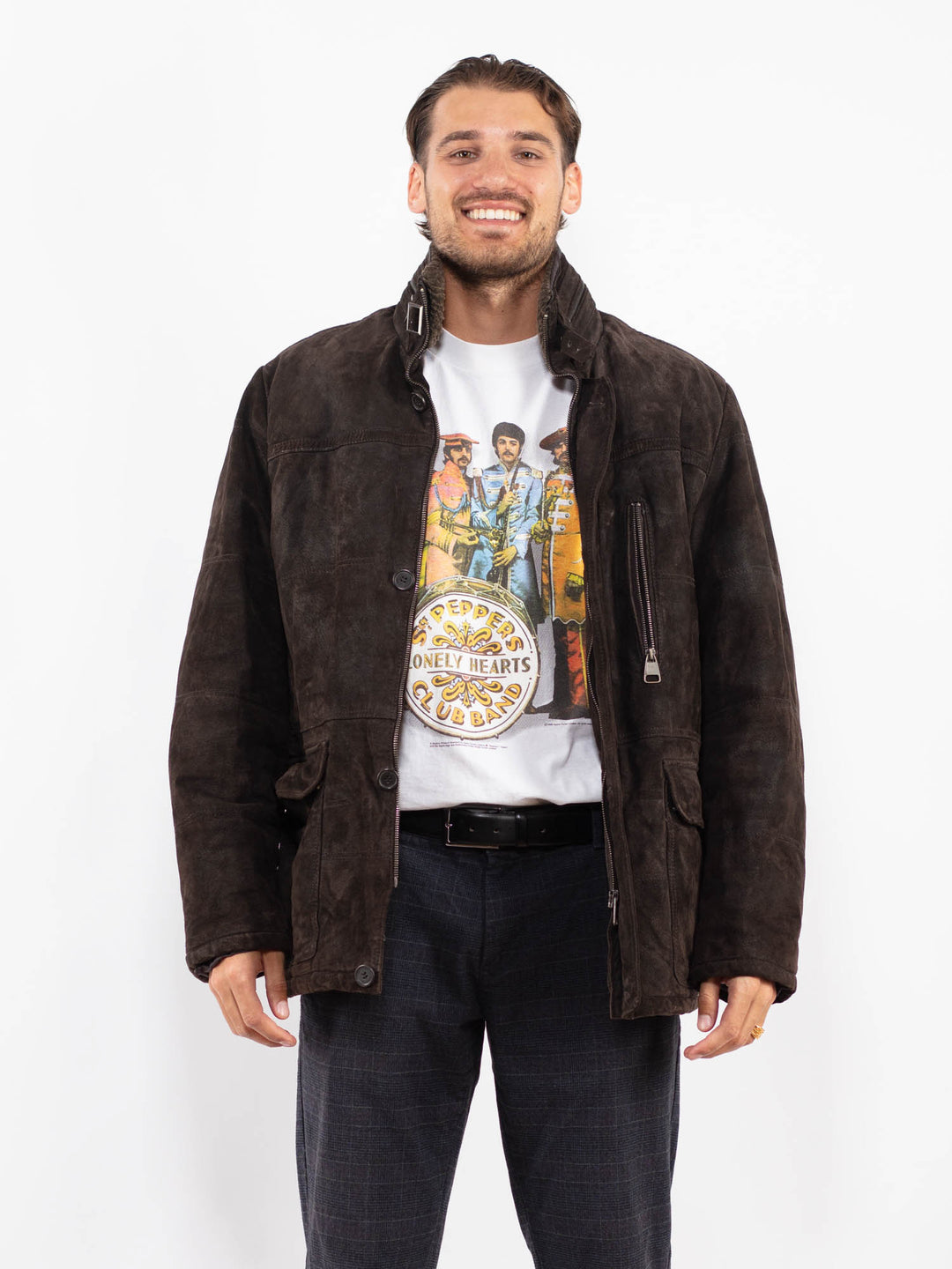 Vintage 90's Men Suede Sherpa Jacket in BrownZ2243