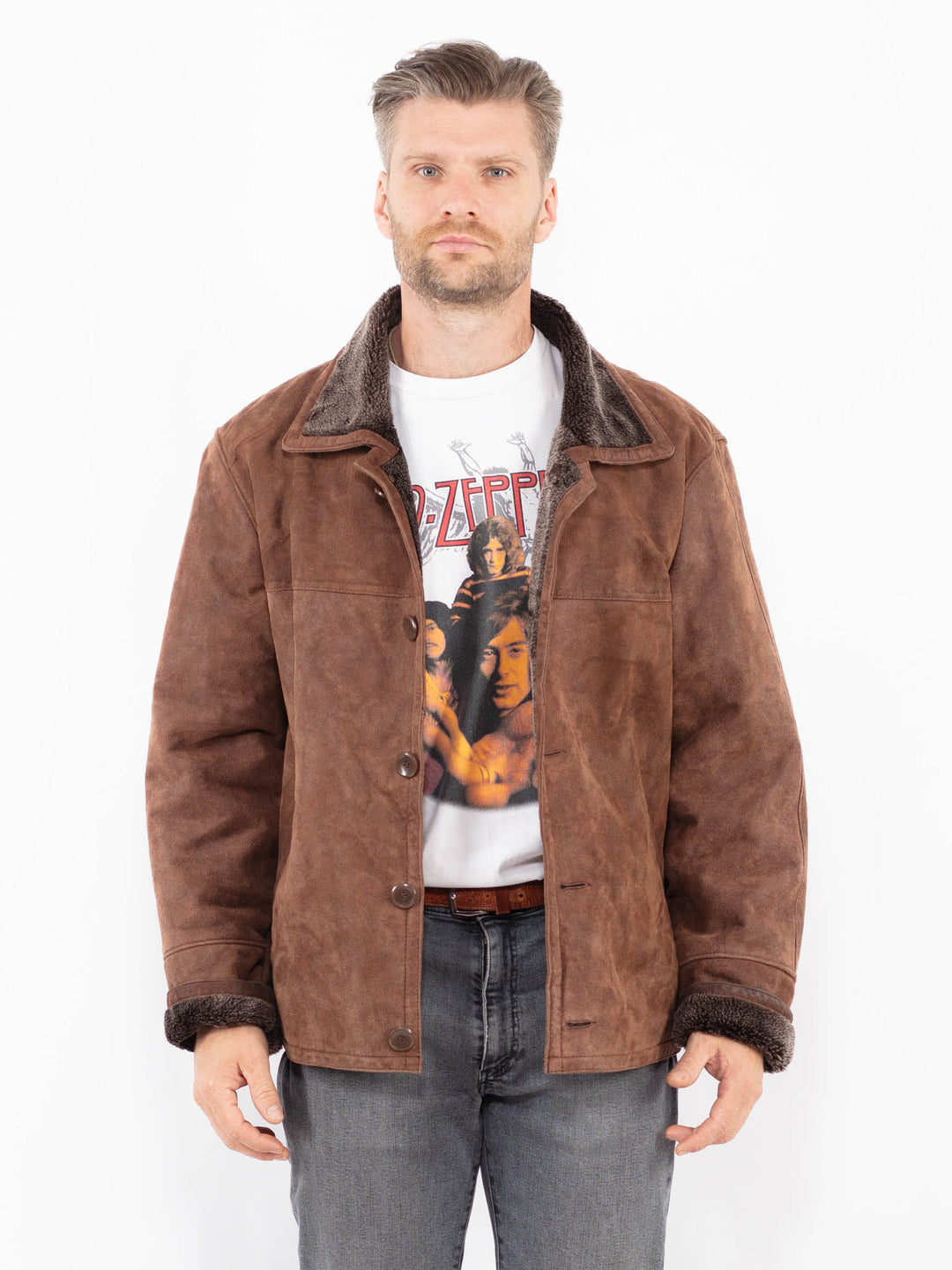 Vintage 90's Men Suede Sherpa Jacket in BrownZ2130