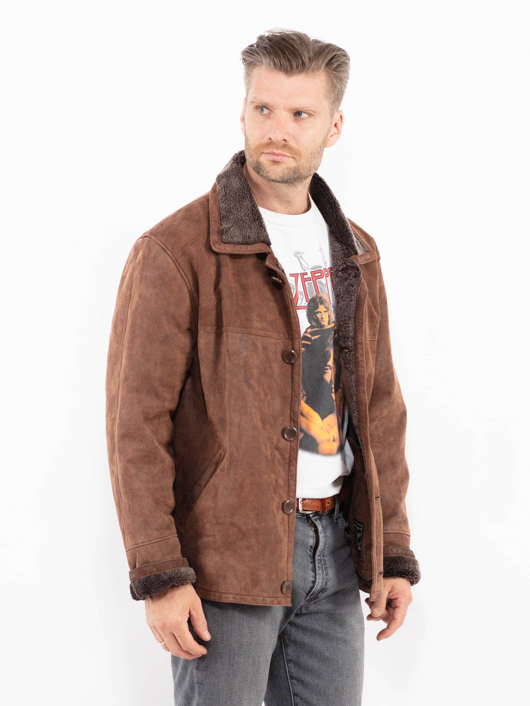 Vintage 90's Men Suede Sherpa Jacket in BrownZ2130