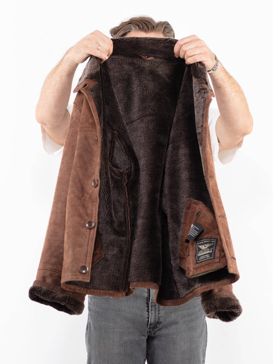 Vintage 90's Men Suede Sherpa Jacket in BrownZ2130