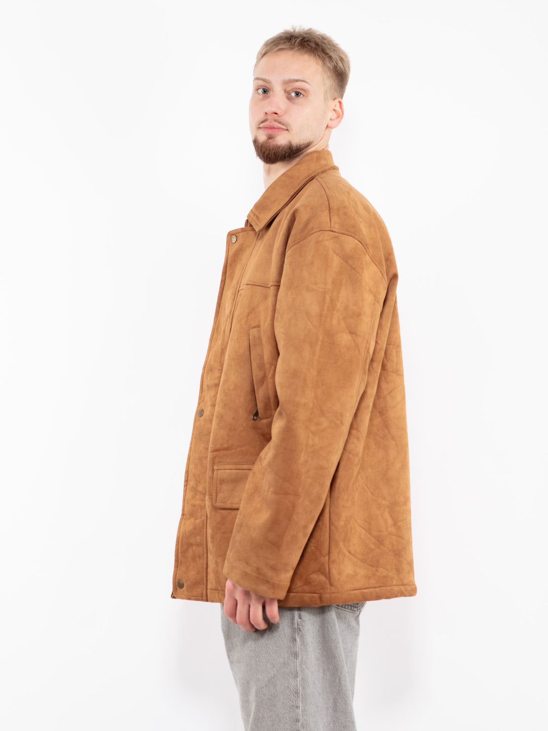 Vintage 90's Men Faux Suede Jacket in Brown