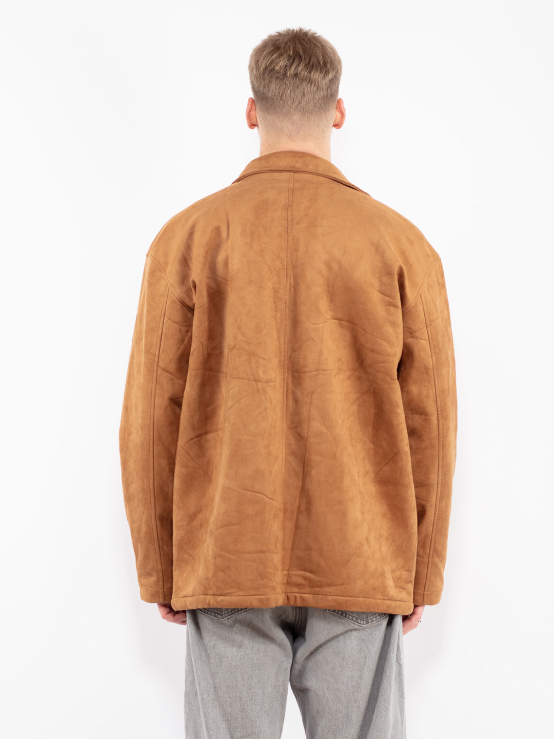 Vintage 90's Men Faux Suede Jacket in Brown