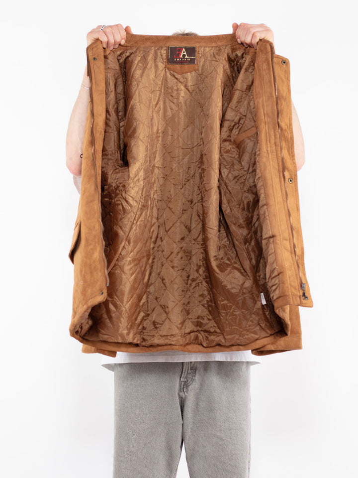 Vintage 90's Men Faux Suede Jacket in Brown