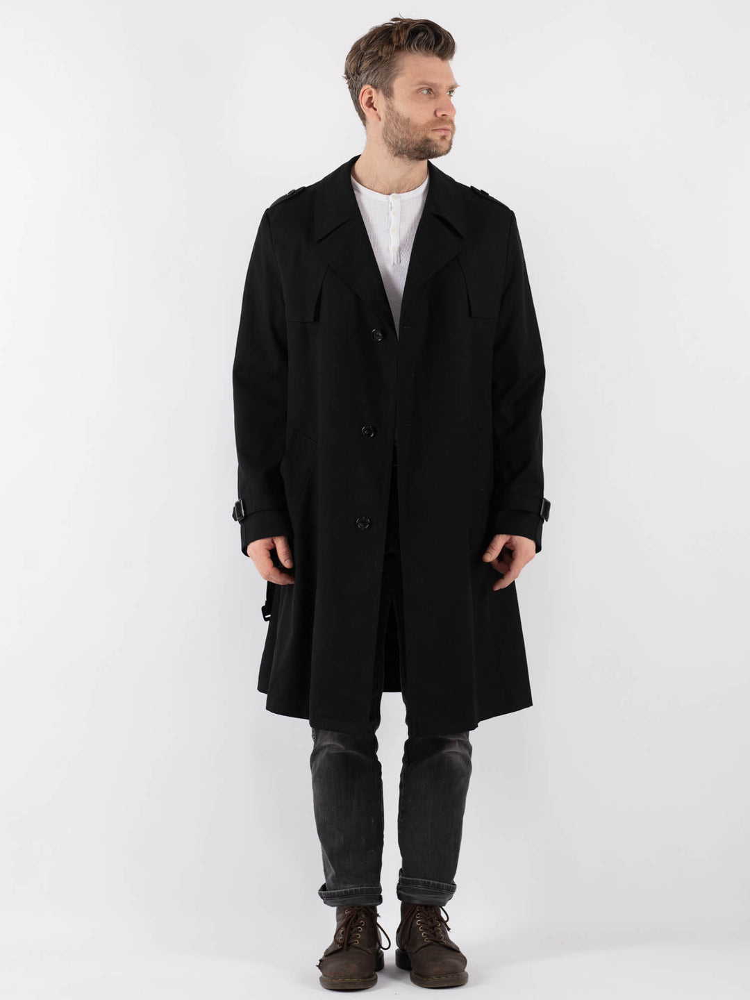 Vintage 90's Men Trench Coat in BlackZ822