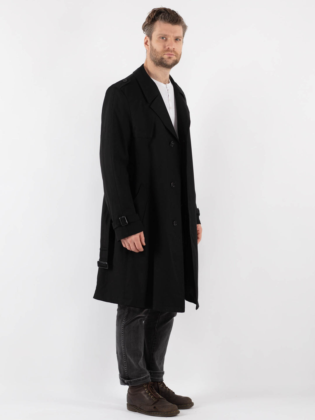 Vintage 90's Men Trench Coat in BlackZ822