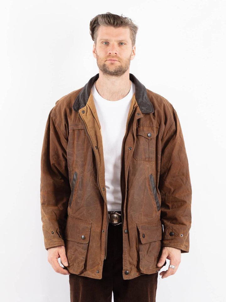 Vintage 90's Men Waxed Cotton Jacket in BrownZ1708