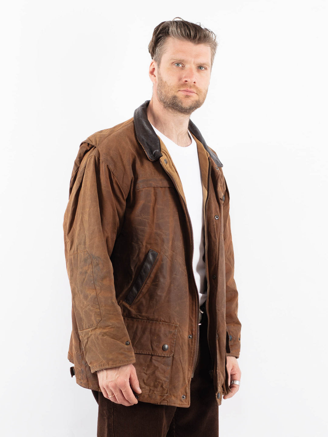 Vintage 90's Men Waxed Cotton Jacket in BrownZ1708