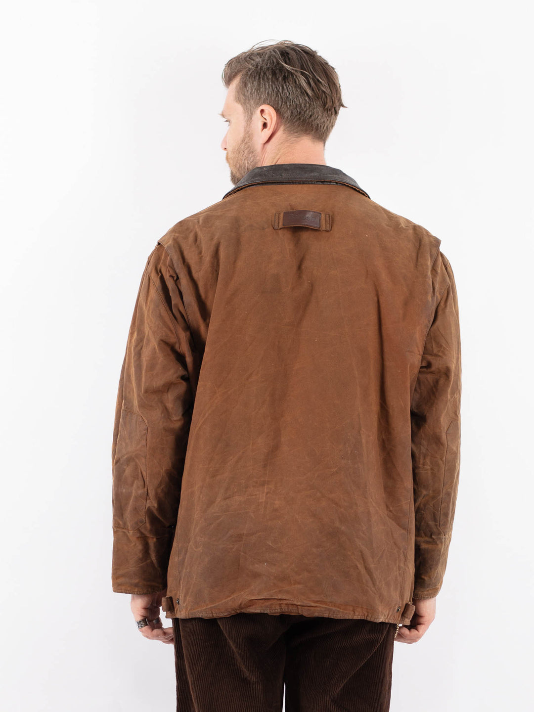 Vintage 90's Men Waxed Cotton Jacket in BrownZ1708