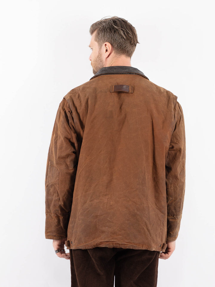 Vintage 90's Men Waxed Cotton Jacket in BrownZ1708