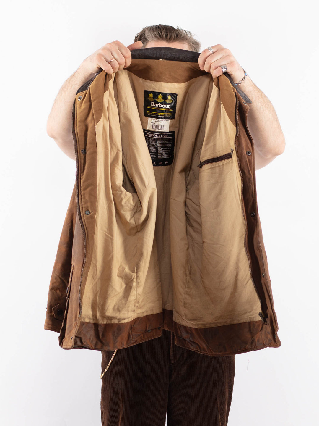 Vintage 90's Men Waxed Cotton Jacket in BrownZ1708