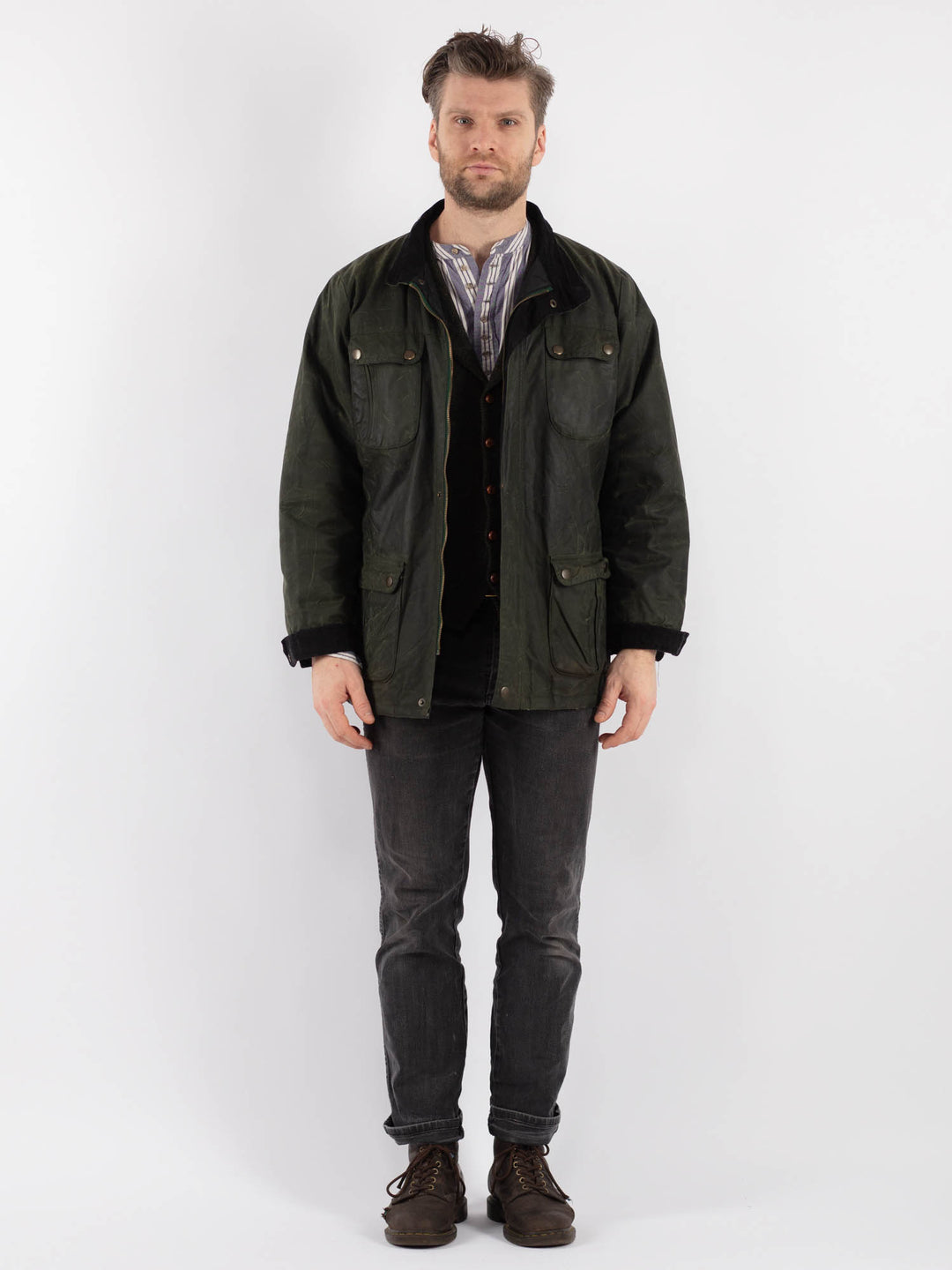 Vintage 90's Men Waxed Canvas Jacket in GreenZ524