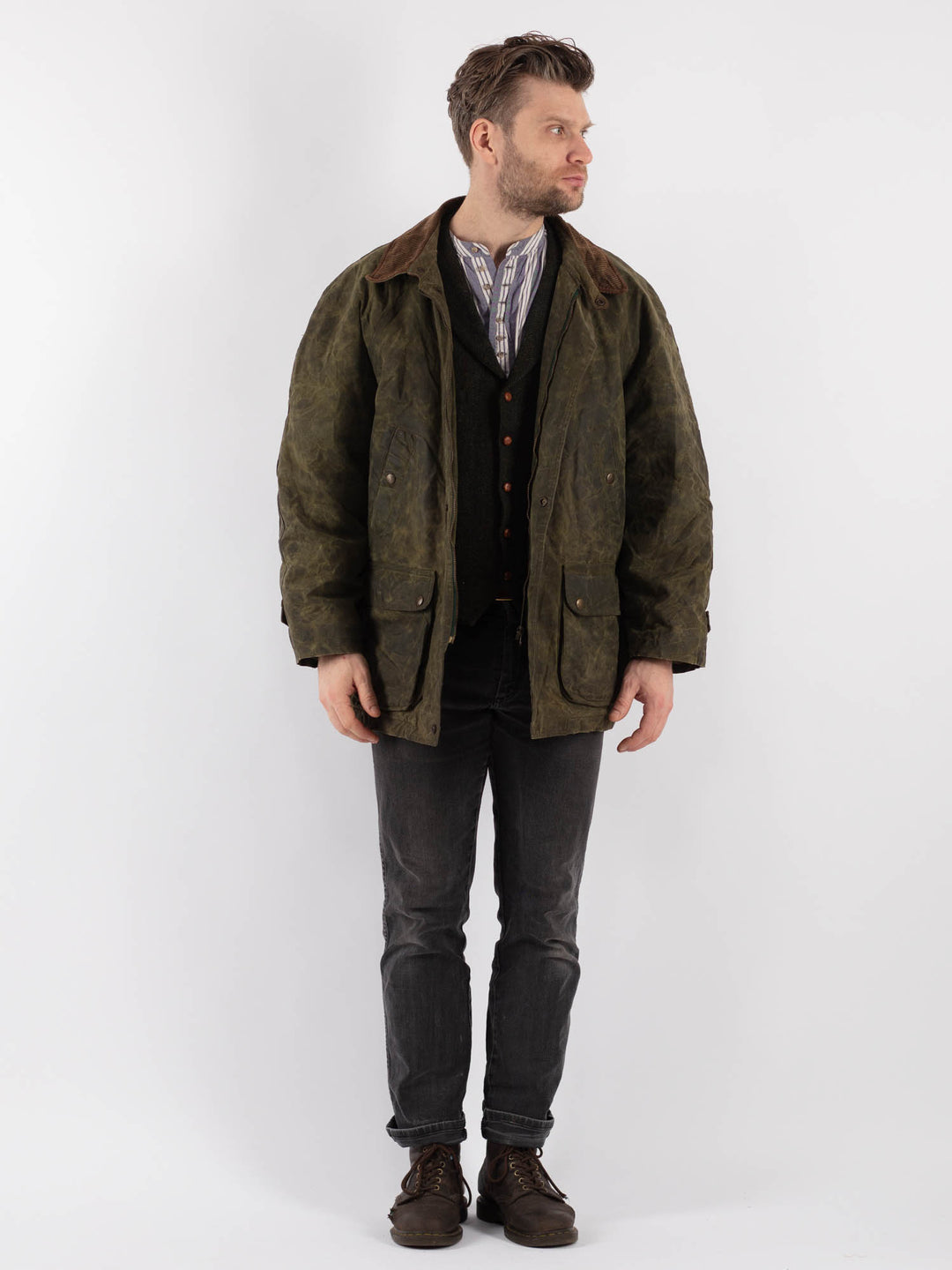 Vintage 90's Men Waxed Canvas Jacket in GreenZ531