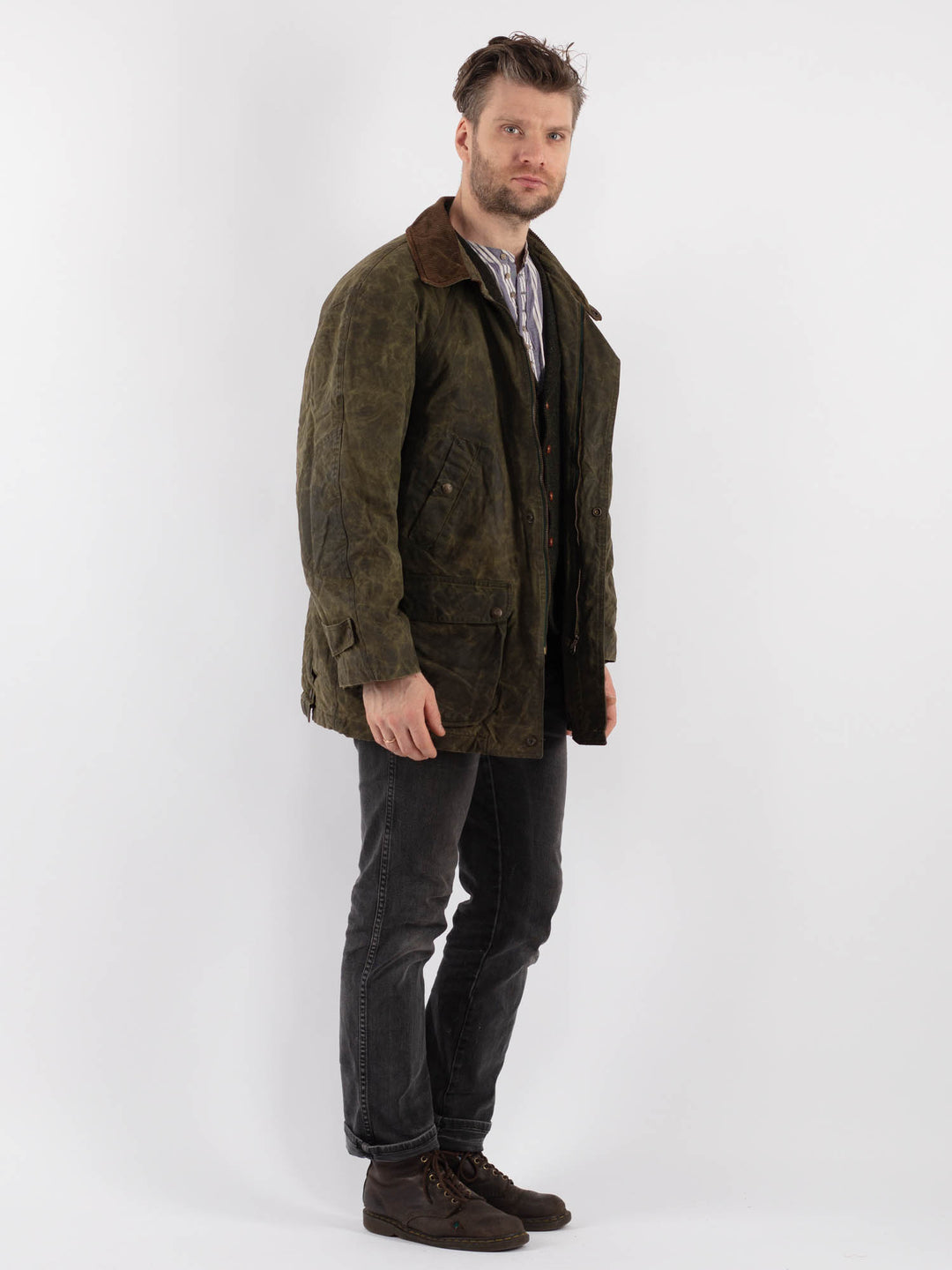 Vintage 90's Men Waxed Canvas Jacket in GreenZ531