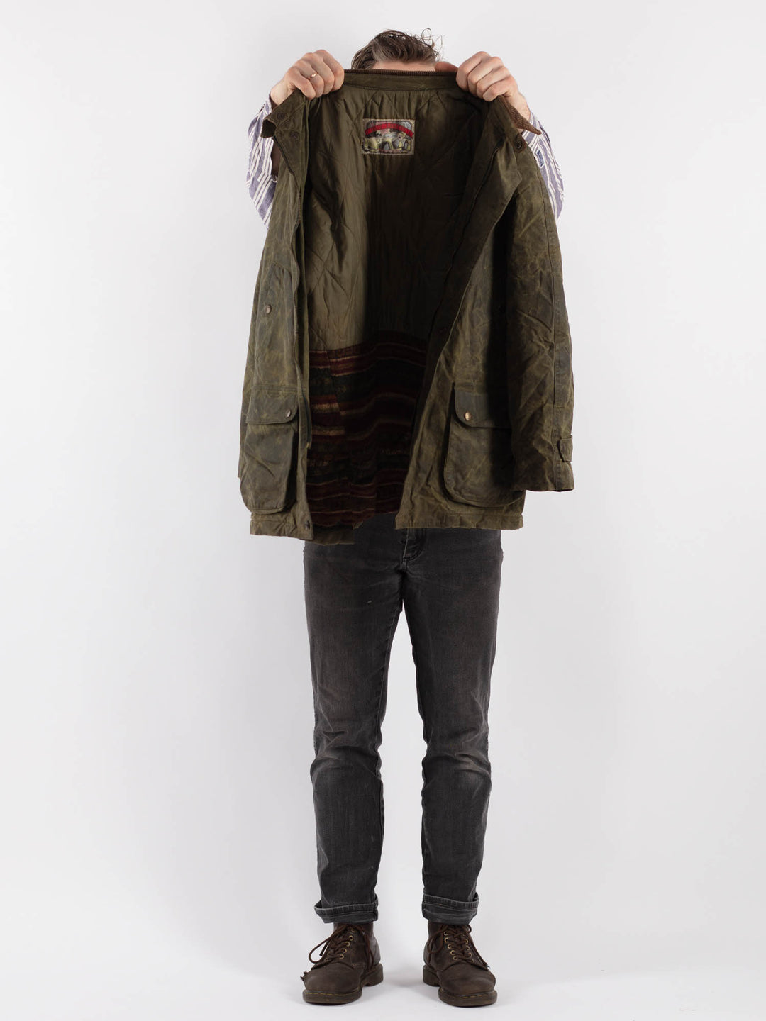 Vintage 90's Men Waxed Canvas Jacket in GreenZ531