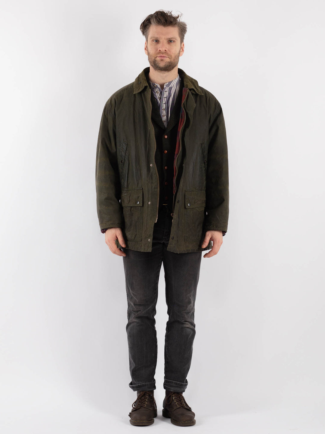 Vintage 90's Men Waxed Canvas Jacket in GreenZ535