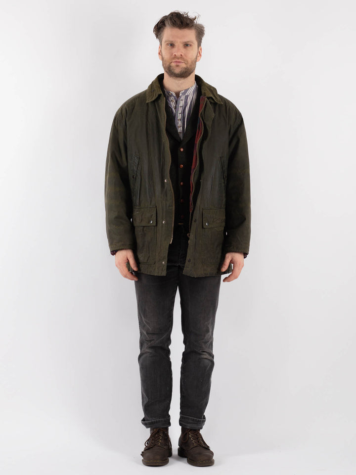 Vintage 90's Men Waxed Canvas Jacket in GreenZ535