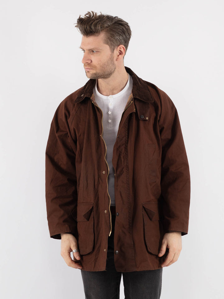 Vintage 90's Men Waxed Canvas Jacket in BrownZ670