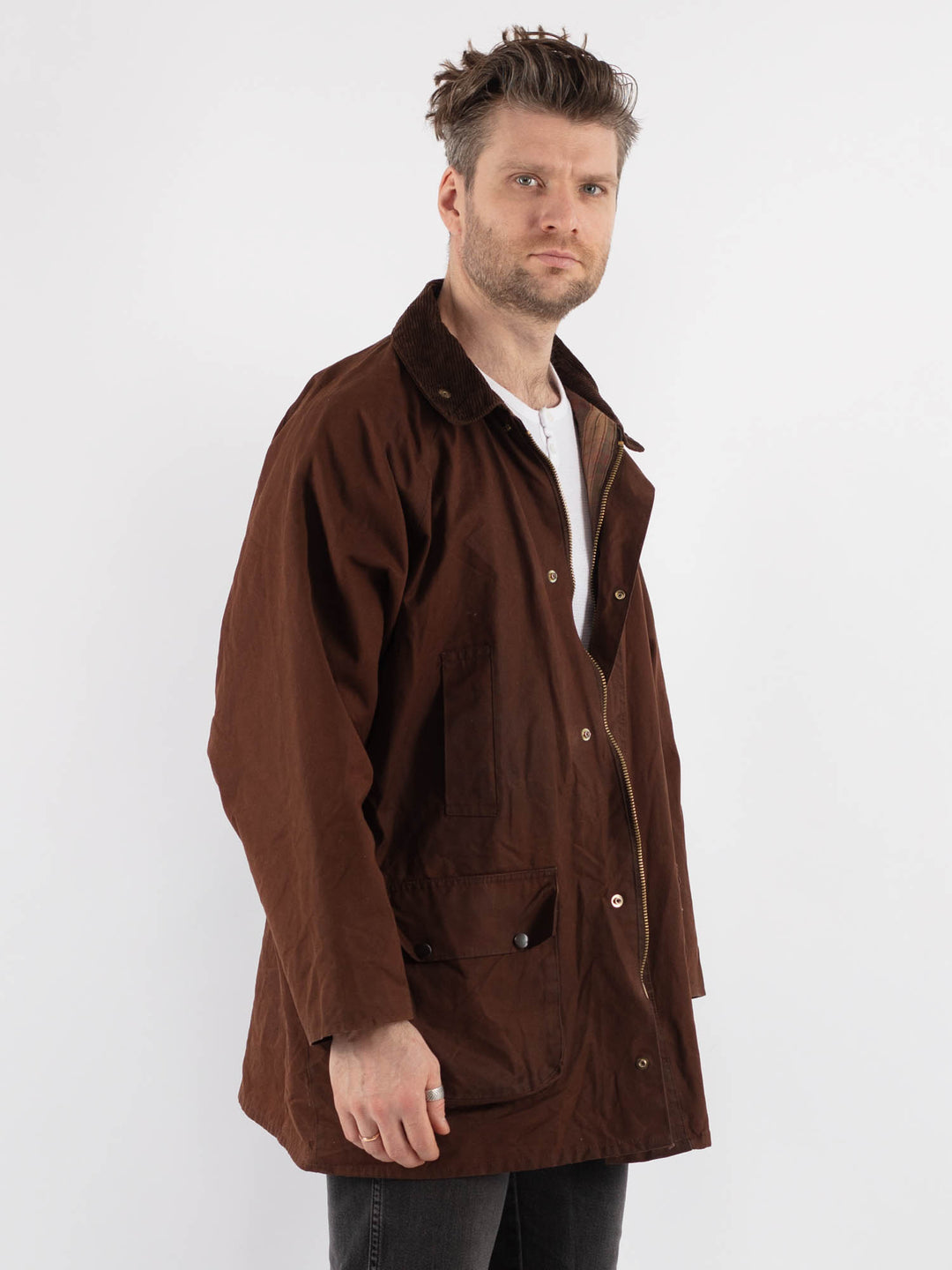 Vintage 90's Men Waxed Canvas Jacket in BrownZ670