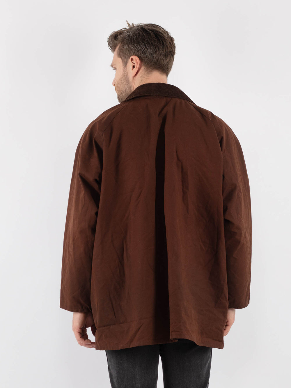 Vintage 90's Men Waxed Canvas Jacket in BrownZ670