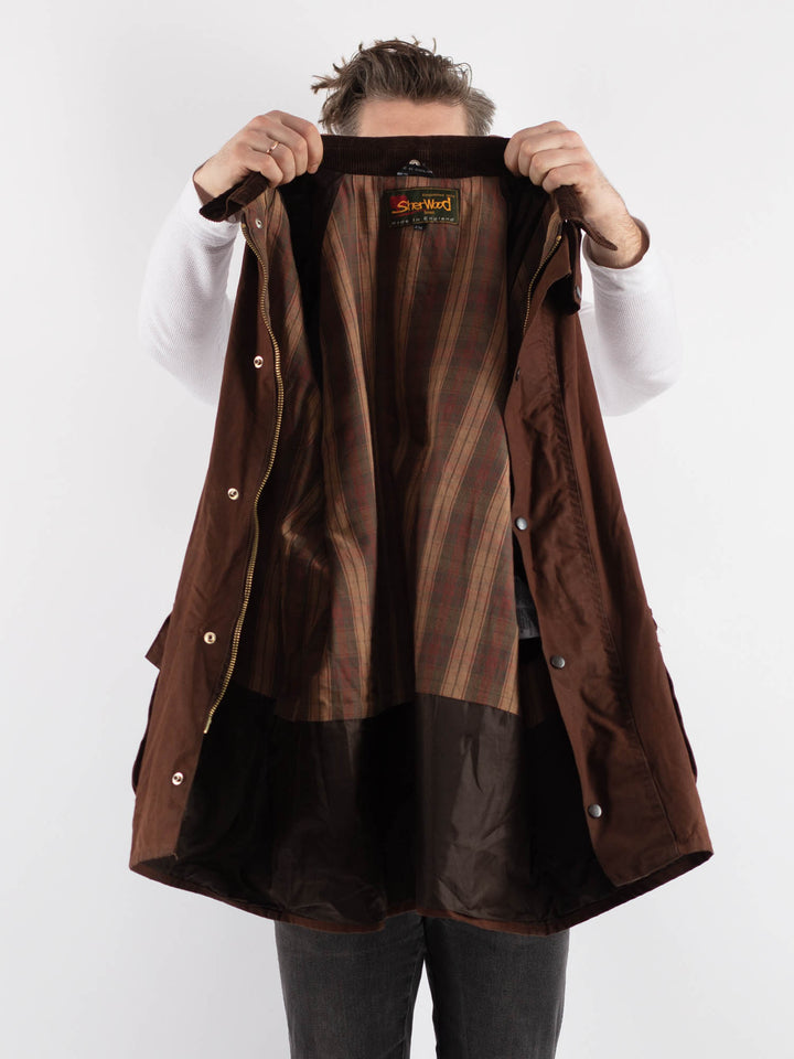 Vintage 90's Men Waxed Canvas Jacket in BrownZ670