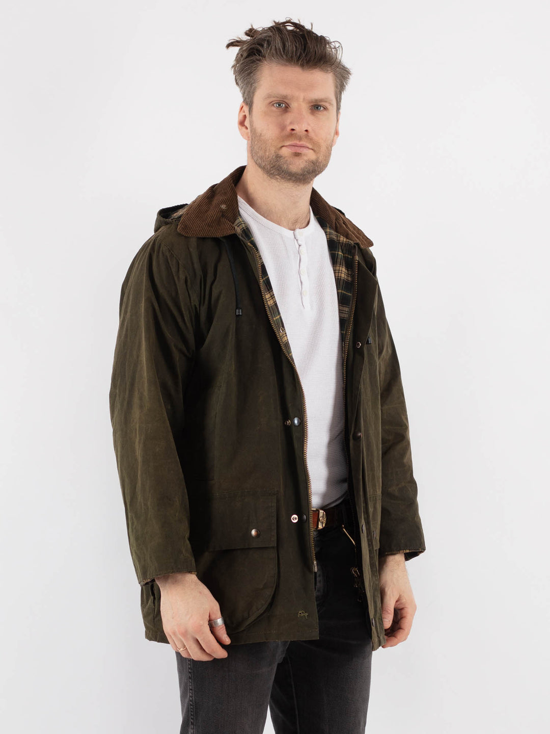 Vintage 90's Men Waxed Canvas Jacket in GreenZ674