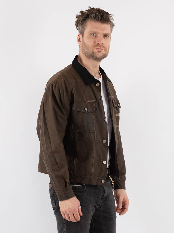Vintage 90's Men Waxed Canvas Jacket in BrownZ676