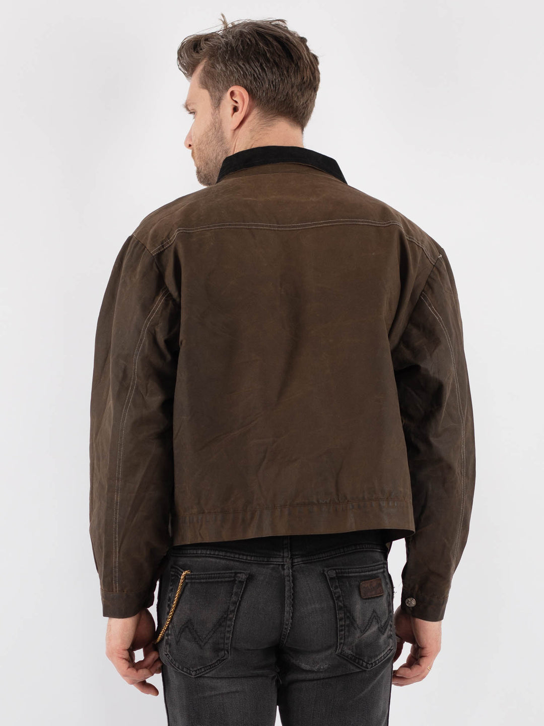Vintage 90's Men Waxed Canvas Jacket in BrownZ676
