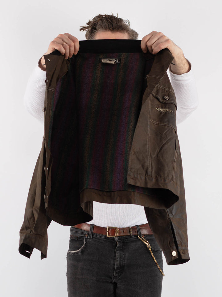 Vintage 90's Men Waxed Canvas Jacket in BrownZ676