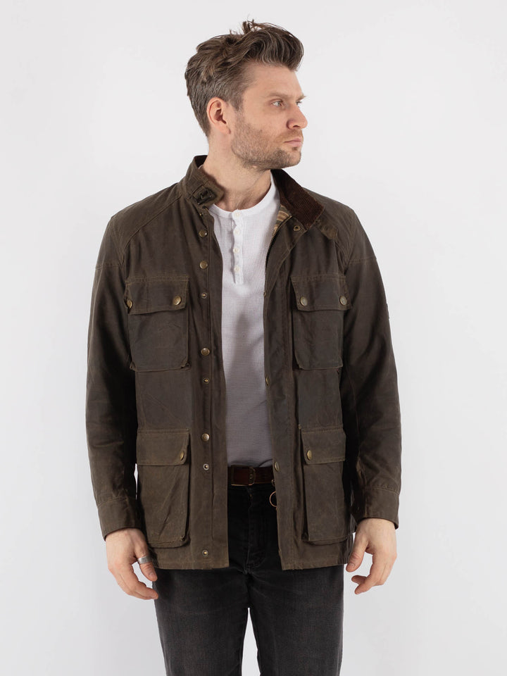 Vintage 90's Men Waxed Canvas Jacket in BrownZ680