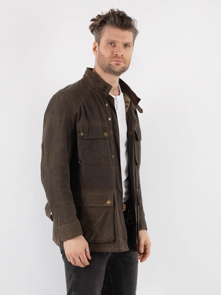 Vintage 90's Men Waxed Canvas Jacket in BrownZ680
