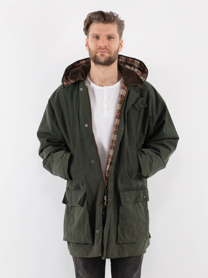 Vintage 90's Men Waxed Canvas Jacket in GreenZ917