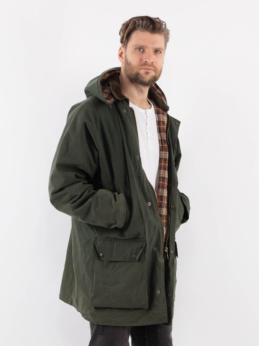 Vintage 90's Men Waxed Canvas Jacket in GreenZ917
